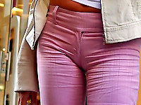 Blondes look gorgeous in pink! Especially in pink pants that are as tight as the second skin and show off the sexy camel toe.